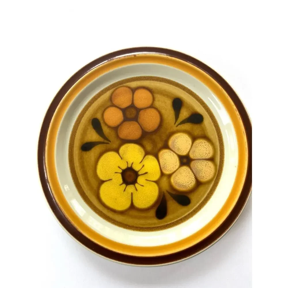 Retro Floral Dinner Plate Mustard Yellow Orange Brown Vintage 1970’s Chadds Ford